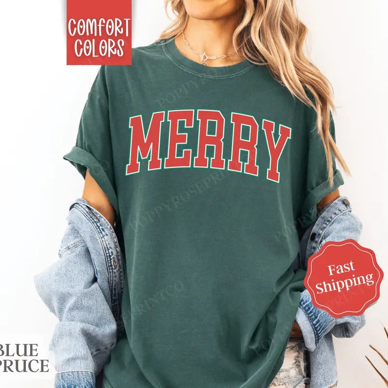 Merry Christmas Shirt Comfort Colors Holiday Tshirt,  Women's Holiday Tee Hoodie, Sweatshirt | HypeDripTees.com