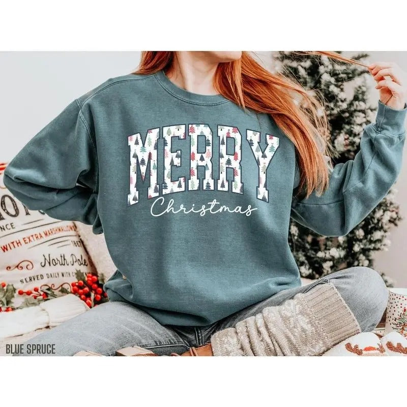 Merry Christmas Sweatshirt, Christmas Crewneck Women Holiday Sweatshirt, Cute Xmas Sweatshirt Cozy Winter Cotton...