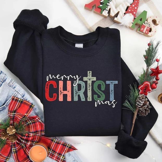 Merry Christmas Sweatshirt, Jesus Christmas Sweatshirt, Religious Holiday Pullover, Christian Gift, Cozy Xmas Shirt,...
