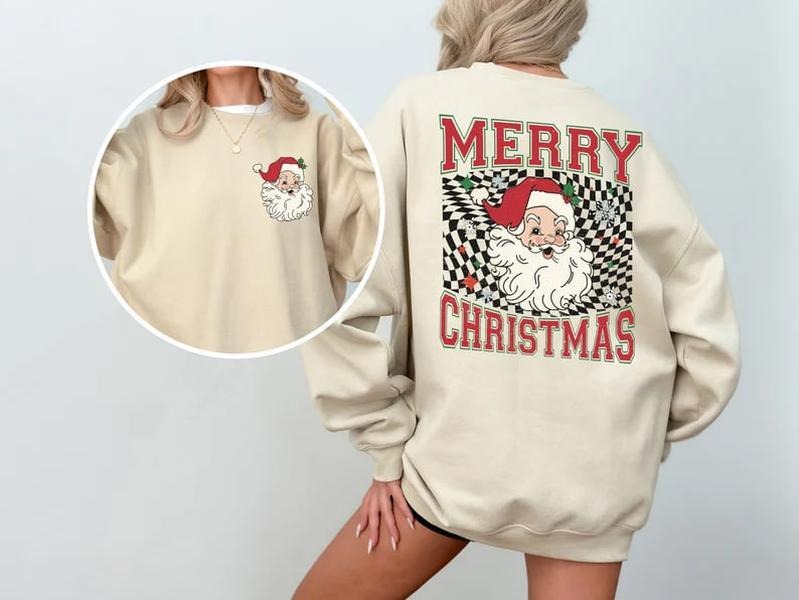 Merry Retro Chrismas Santa Claus Santa Face Fornt Back T-Shirts, Hoodie, Sweatshirt