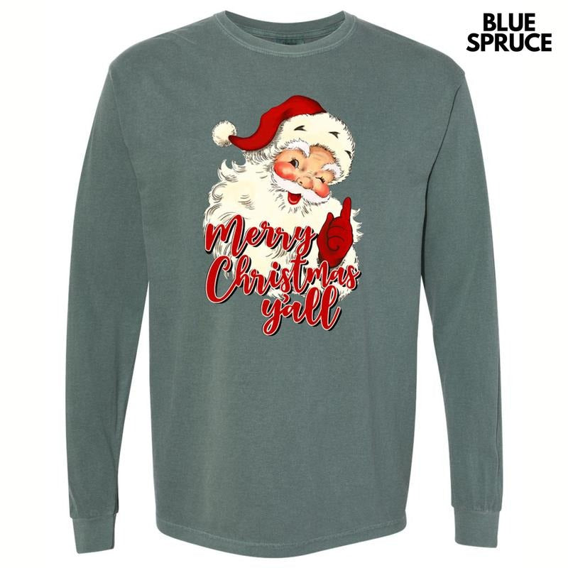 Merry Christmas Y'all Long Sleeve Comfort Colors T-Shirt Hoodie, Sweatshirt | HypeDripTees.com