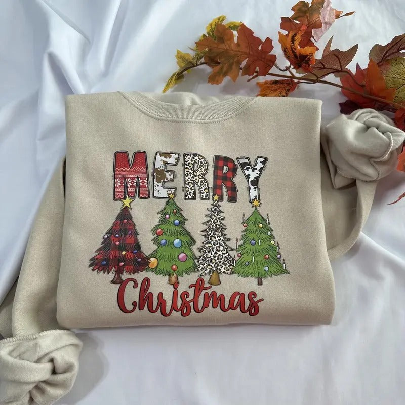 Merry Christmas sweatshirt; Christmas trees crewneck T-Shirts, Hoodie | HypeDripTees.com