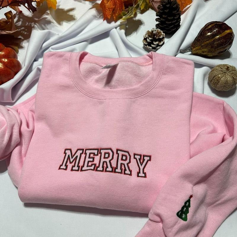 Merry Embroidered Sweatshirt T-Shirts, Hoodie | HypeDripTees.com