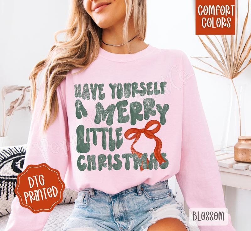 Merry Little Christmas Comfort Colors Long Sleeve T-Shirt, Cute Women's Holiday Tee Hoodie, Sweatshirt | HypeDripTees.com