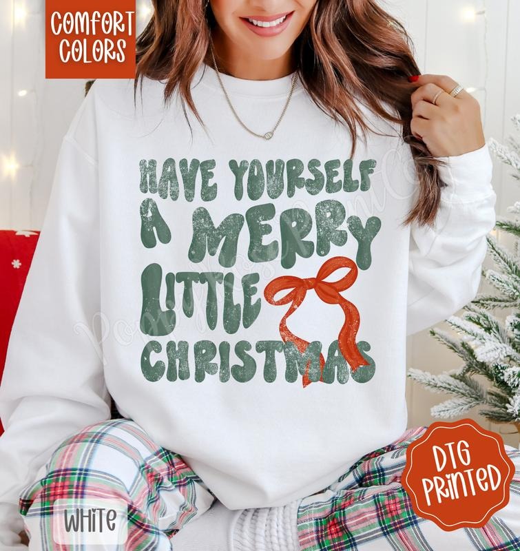 Merry Little Christmas Comfort Colors Sweatshirt, Trendy Women's Holiday Crewneck T-Shirts, Hoodie | HypeDripTees.com