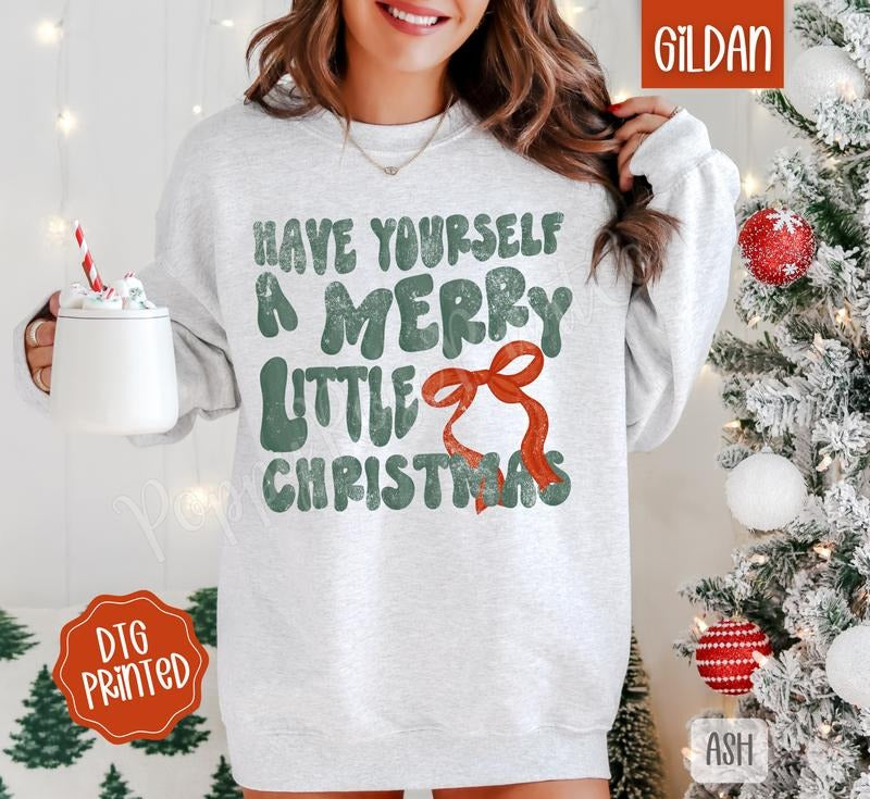 Merry Little Christmas Sweatshirt, Trendy Women's Holiday Crewneck T-Shirts, Hoodie | HypeDripTees.com