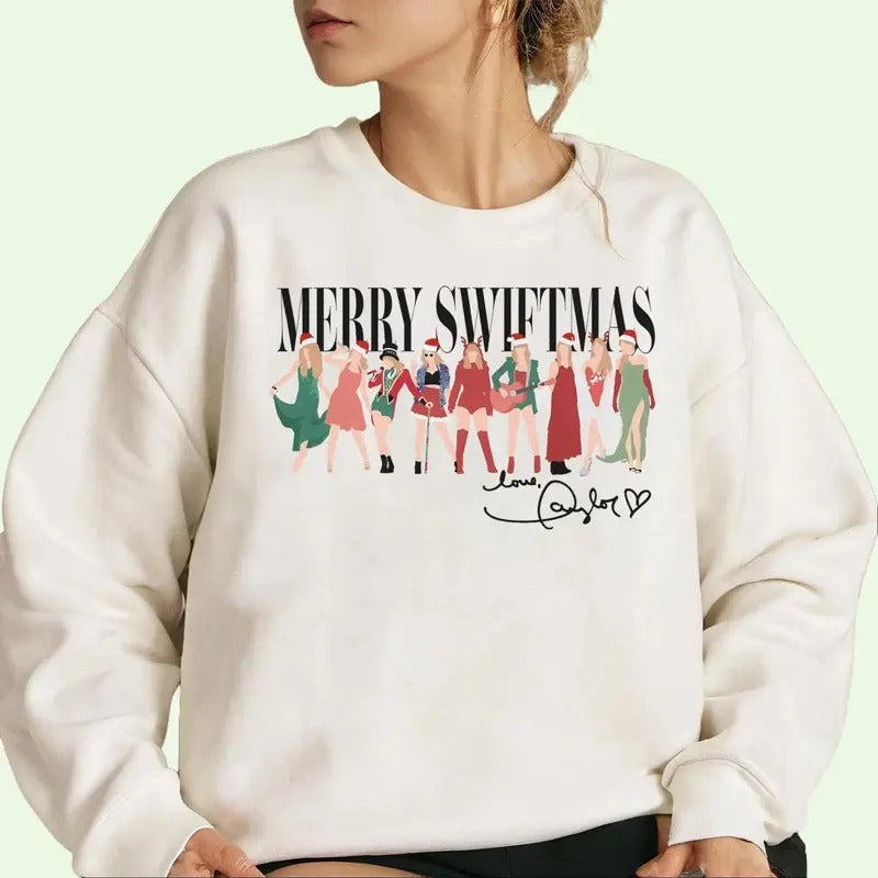 Merry Swiftmas Fan Holiday Sweatshirt Winter Crewneck Cotton T-Shirts, Hoodie | HypeDripTees.com