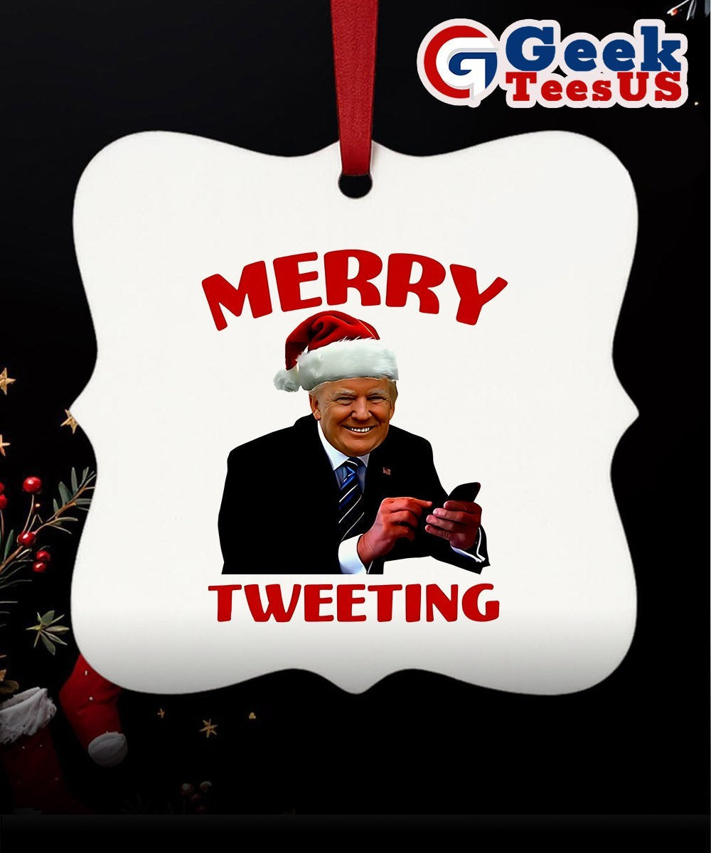 Merry Tweeting Santa hat Trump Christmas Ornament