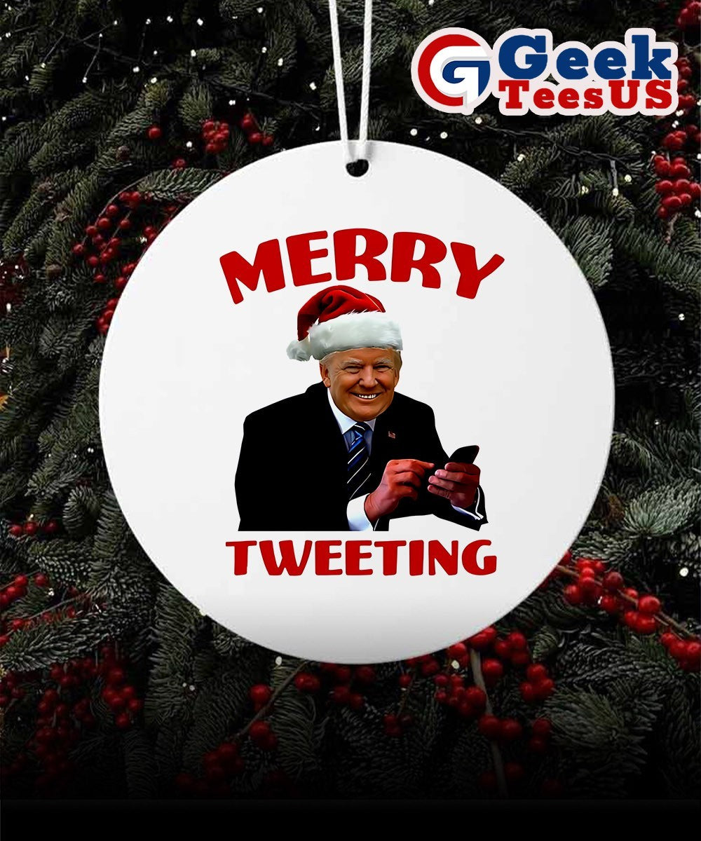 Merry Tweeting Santa hat Trump Christmas Ornament