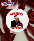 Merry Tweeting Santa hat Trump Christmas Ornament