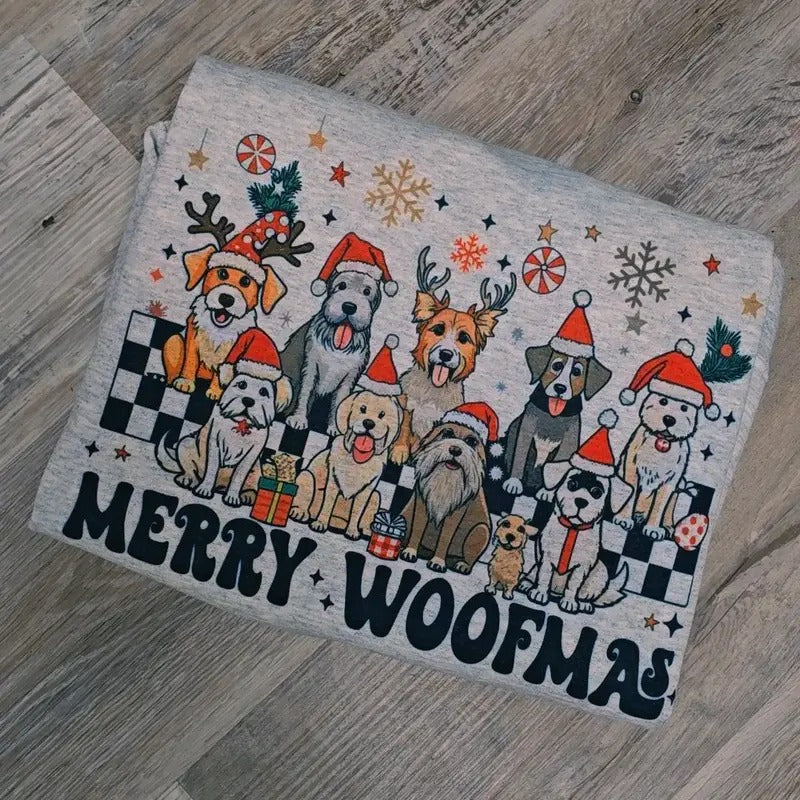 Merry Woofmas Dog Lovers Graphic Tee or Sweatshirt Hoodie | HypeDripTees.com