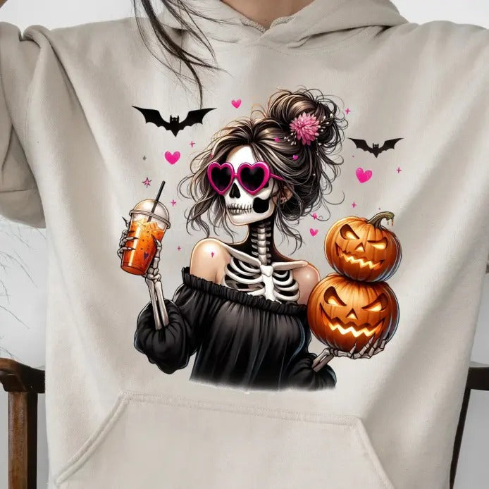 Messy Bun Halloween Skeleton Mama Sweatshirt T-Shirts, Hoodie | HypeDripTees.com