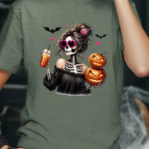 Messy Bun Halloween Skeleton Mama T-shirt Hoodie, Sweatshirt | HypeDripTees.com