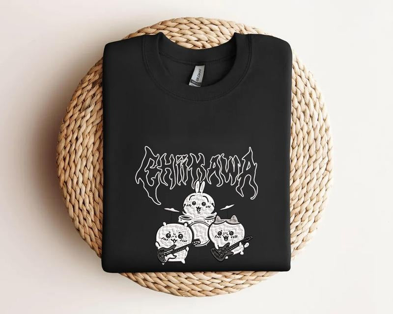 Metal Chiikawa Embroidered Sweatshirt, USAGi, Anime Shirt Hoodie | HypeDripTees.com