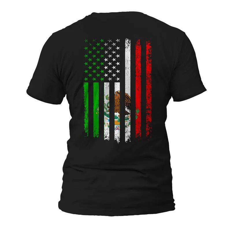Mexican American Flag Mexican Roots Short Sleeve T-Shirt Casual Crewneck Classic Cotton Hoodie, Sweatshirt | HypeDripTees.com