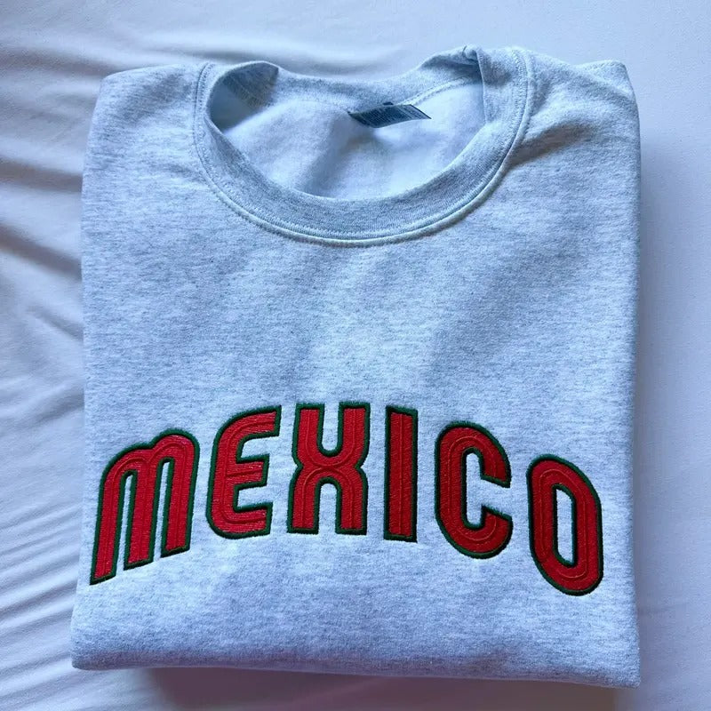 Mexico Embroidered Sweatshirt, Unisex Baseball-Inspired Crewneck, Retro Sporty Fall Pullover, Patriotic Gift for Him or...