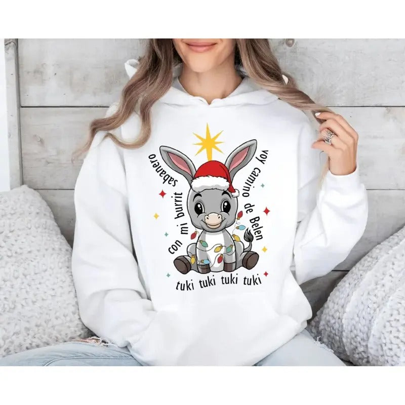 Mi Burrito Sabanero Mexican Hoodie, Feliz Navidad Shirt, Tuki Tuki Donkey Latino Xmas, Mexican Christmas Feliz Navidad...