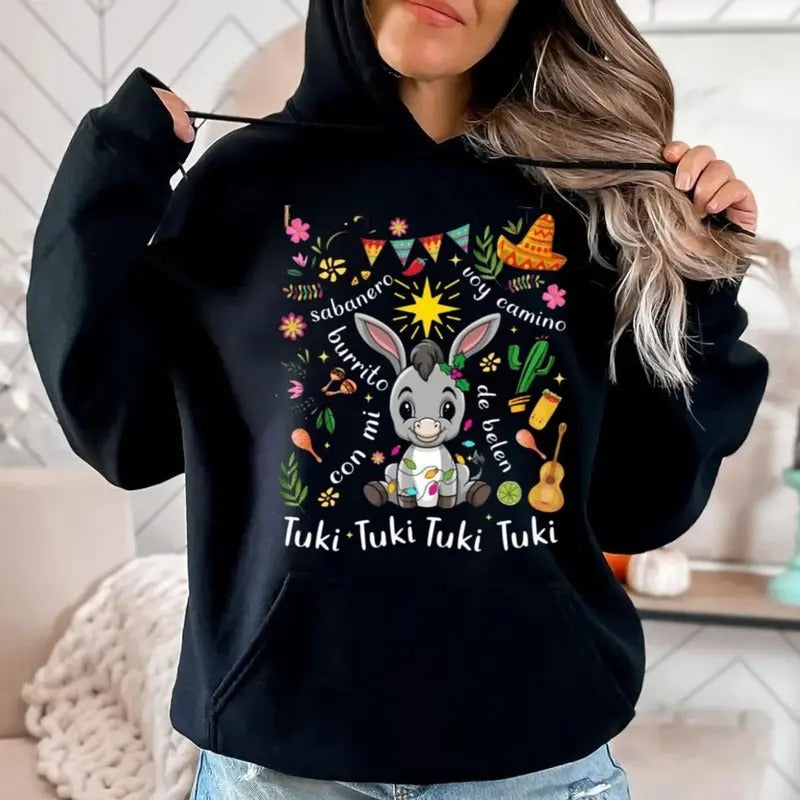 Mi Burrito Sabanero Mexican Sweatshirt, Feliz Navidad Coquette Christmas Hoodie, Tuki Tuki Donkey Latino Xmas Shirt, Chocolate Abuelita, Unisex Sweater Pullover Tee