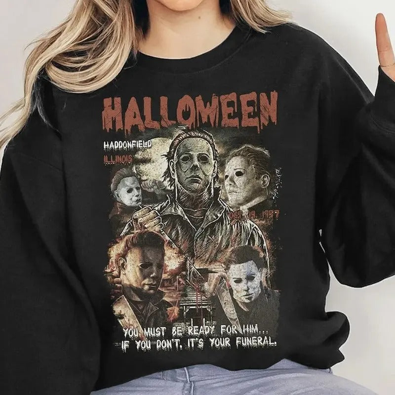 Michael Myers Halloween Horror Movie Retro Crewneck Sweatshirt, 13th Of June Michael Myers Sweater, Gift for Halloween...