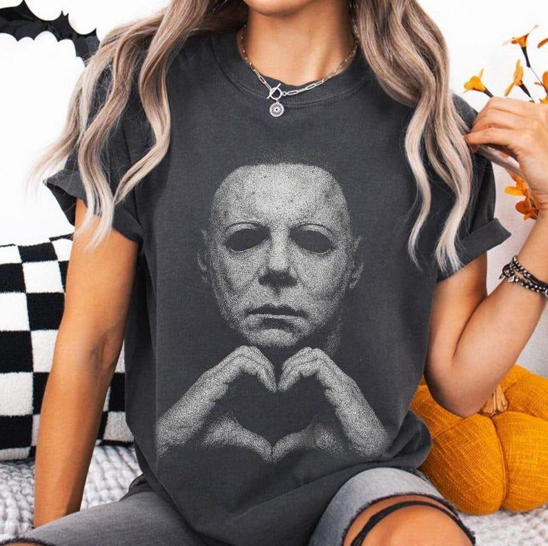 Michael Myers Heart Shirt, Horror Movie Tee, Halloween Gift, Slashers Tshirt, Retro Graphic, Spooky Season, Unisex...