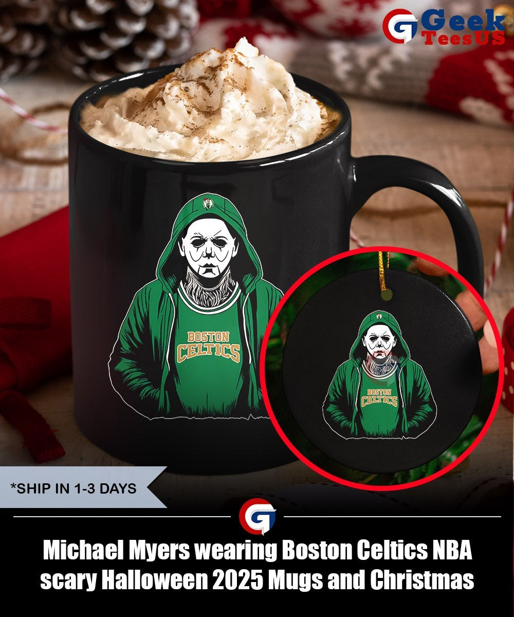 Michael Myers wearing Boston Celtics NBA scary Halloween 2025 shirt