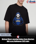 Michael Myers wearing Golden State Warriors NBA scary Halloween 2025 shirt