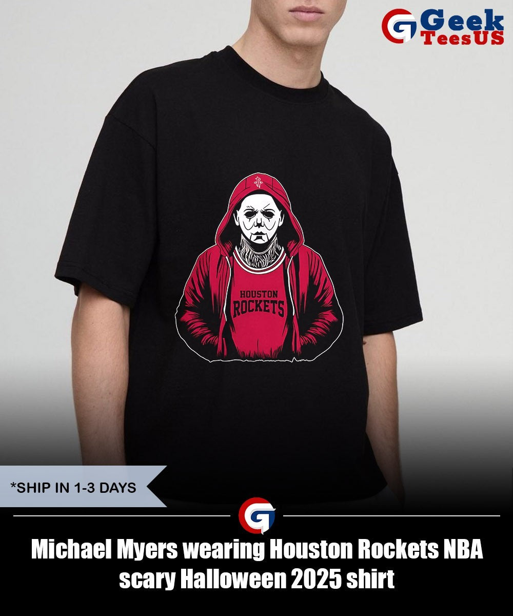 Michael Myers wearing Houston Rockets NBA scary Halloween 2025 shirt