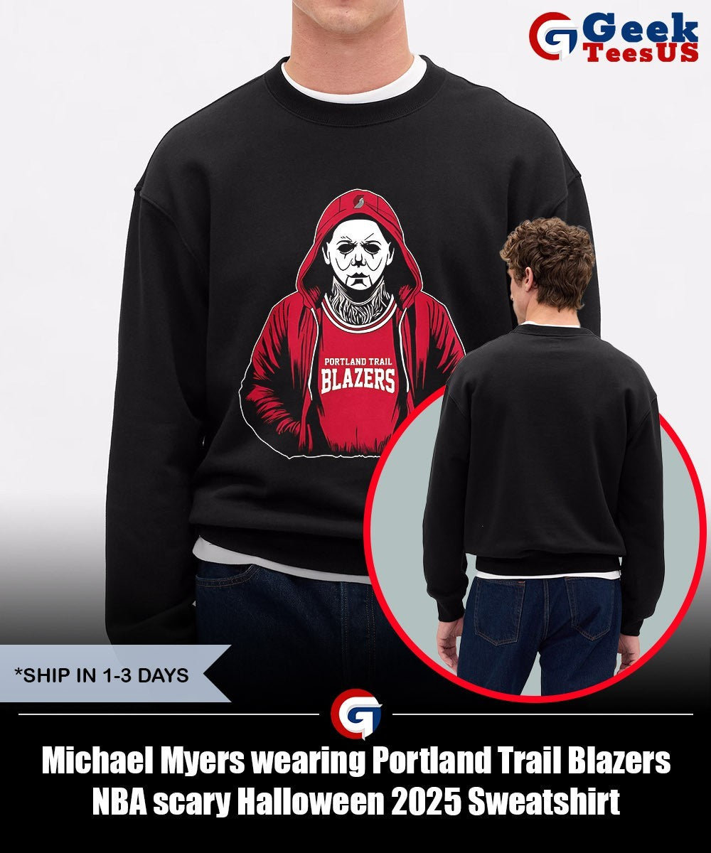 Michael Myers wearing Portland Trail Blazers NBA scary Halloween 2025 shirt