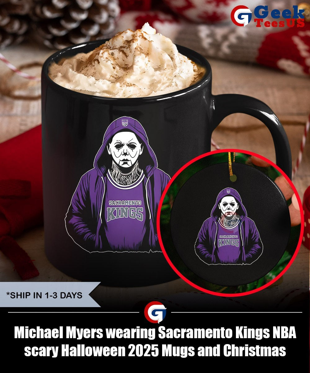 Michael Myers wearing Sacramento Kings NBA scary Halloween 2025 shirt