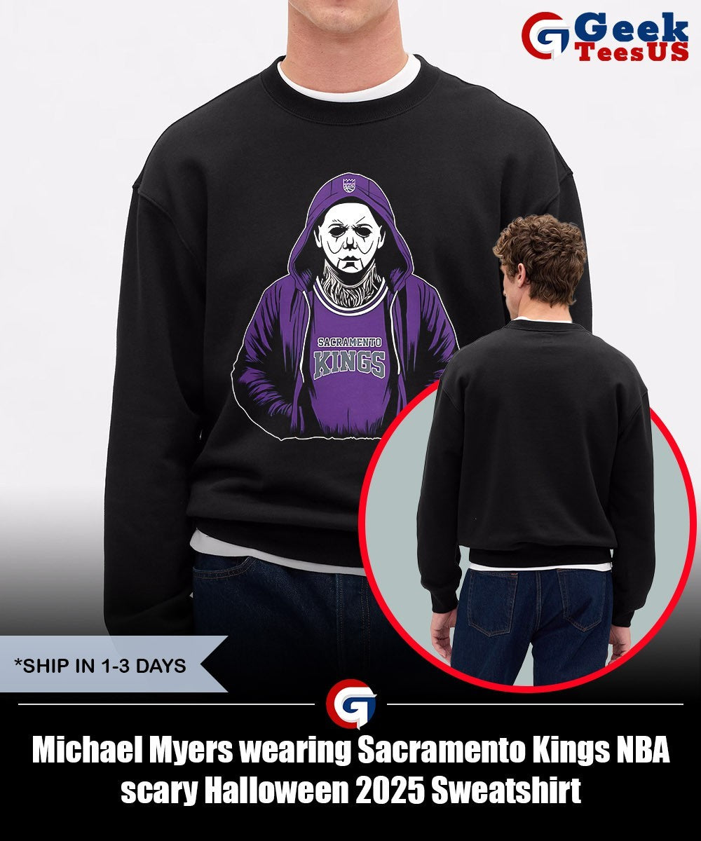 Michael Myers wearing Sacramento Kings NBA scary Halloween 2025 shirt