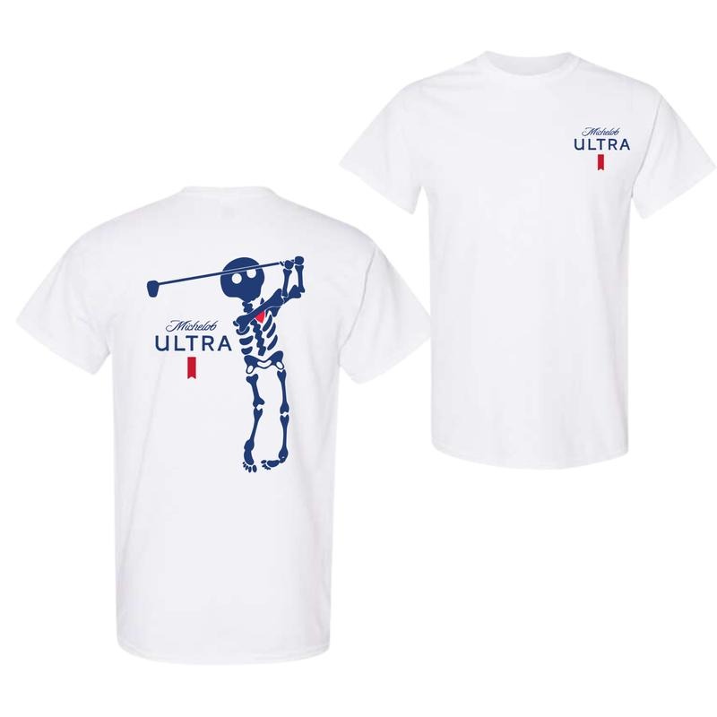 Michelob Ultra Golf Skeleton Halloween 2 Sided Shirt T-Shirts, Hoodie, Sweatshirt