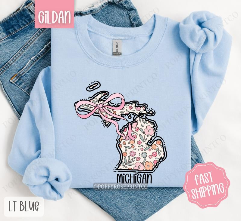 Michigan Floral Sweatshirt, Cute Michigan Sweatshirt, Michigan State Sweatshirt T-Shirts, Hoodie | HypeDripTees.com