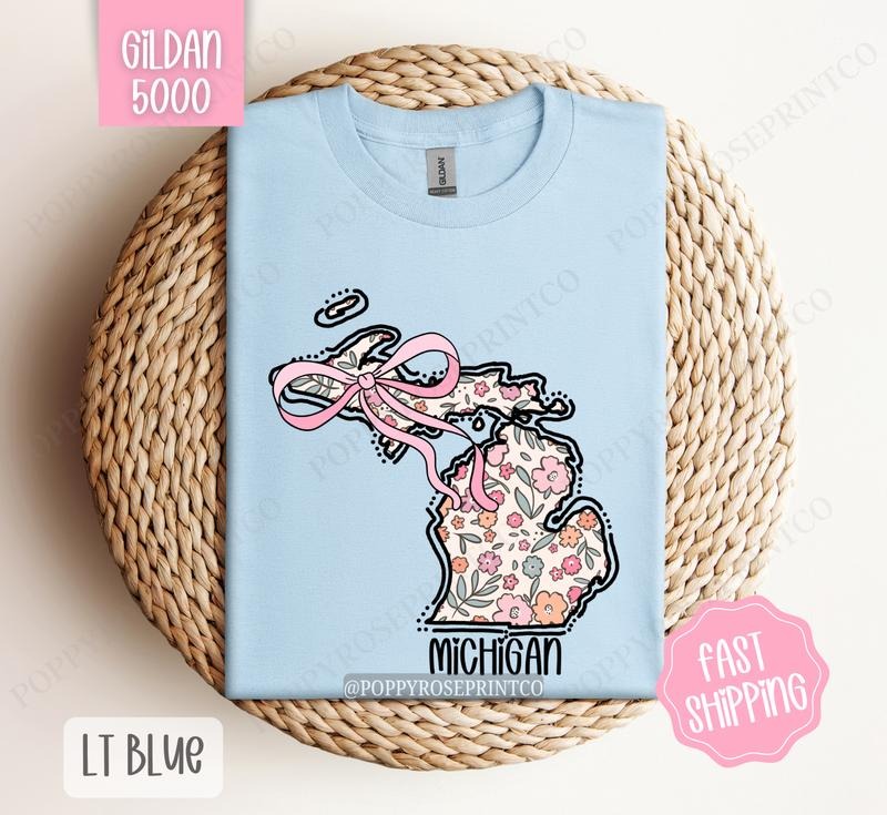 Michigan Gildan T-shirt, Cute Michigan State Shirt, Michigan Floral Bow Tee Hoodie, Sweatshirt | HypeDripTees.com