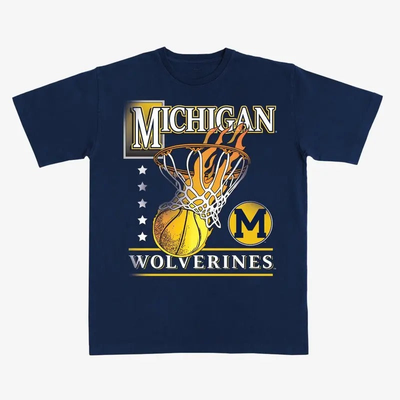 Michigan Hoops Heavy Tee, NCAA Shirt, Vintage Football Shirt, Sport Tee, Graphic Shirt For Men, For Women Menswear Top...