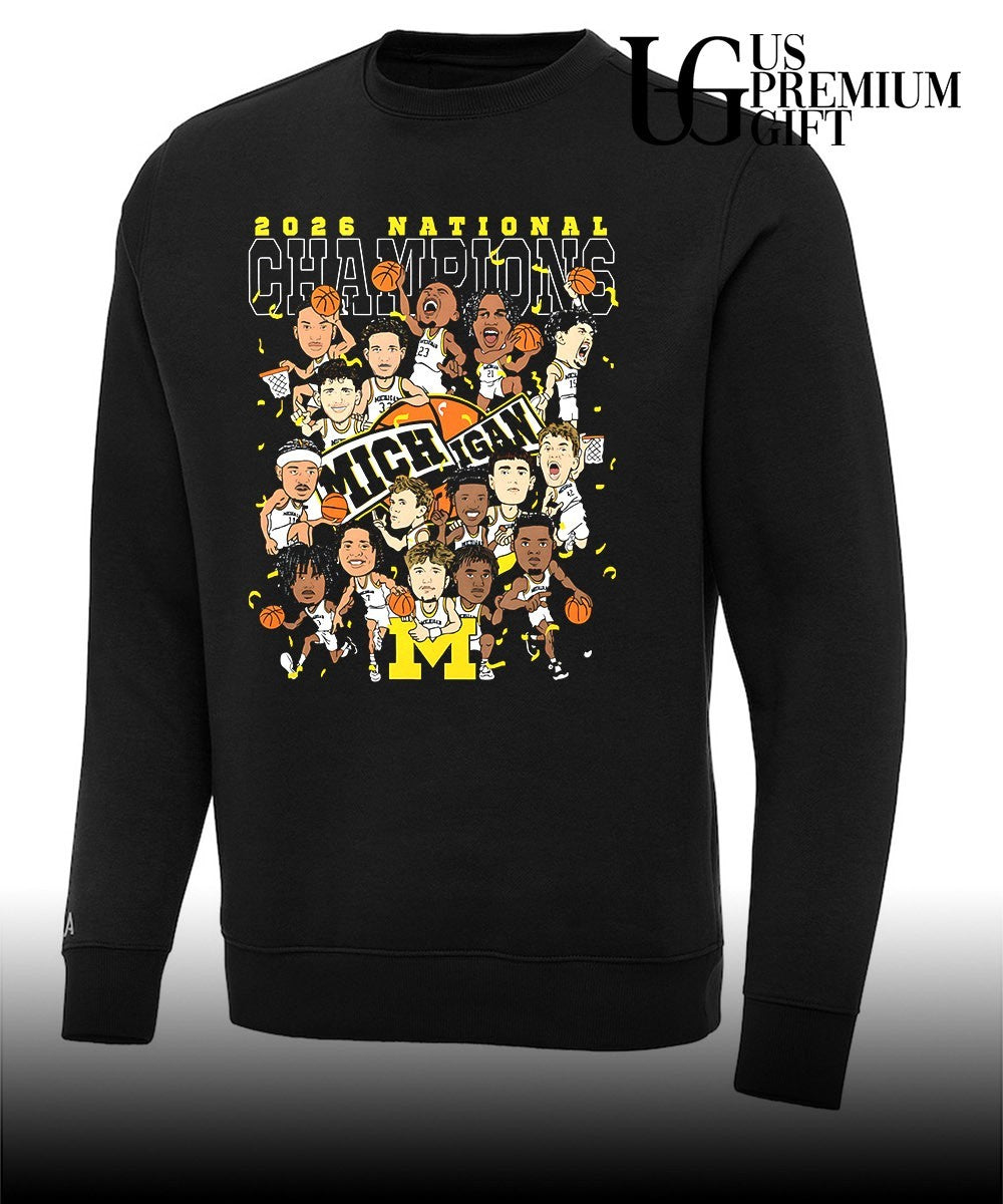 Michigan Wolverines Men’s Basketball 2026 National Championship Team caricature shirt