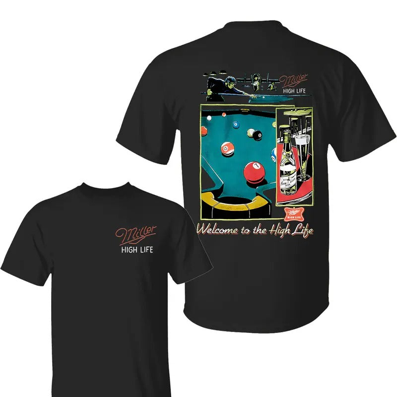 Miler High Life Club 2 Sided Shirt, Retro Miler Beer fans Tee, Billiards Club Lovers Tee, Shirt for Beer Lovers, Graphic...