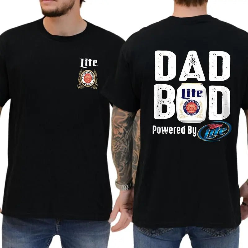 Miler Lite Dad Bod Powered By Miler Lite Shirt , Drink Shirt, Gift For Men, Sport Athletic, Dad Bod Shirts, Casual...