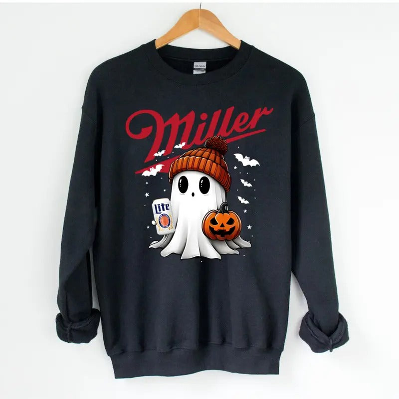 Miler Lite Ghost Cute Pumpkin Halloween Sweatshirt - Unisex Crewneck Sweatshirt for Men and Women - Pullover, Womenswear...