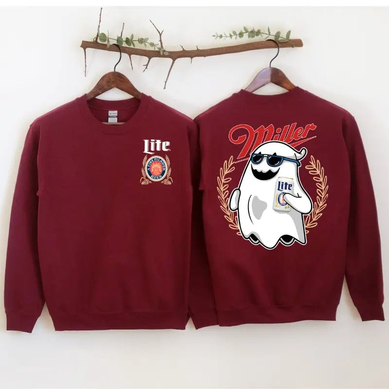 Miler Lite Ghost Halloween 2Sides Sweatshirt - Unisex Crewneck Sweatshirt for Men and Women - Pullover, Womenswear...