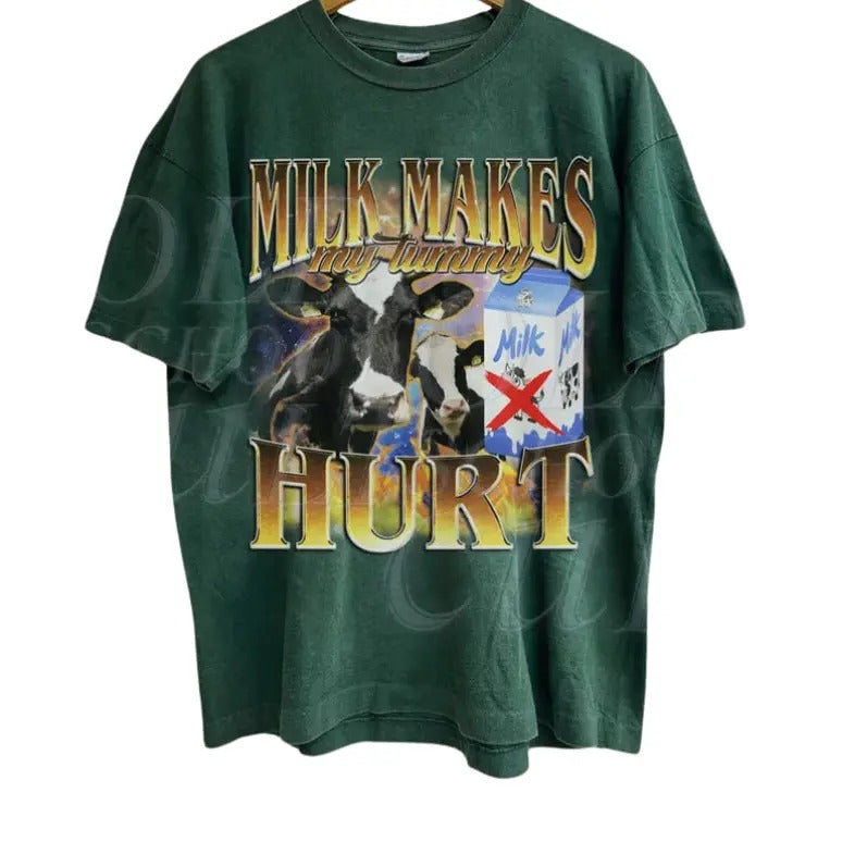 Milk Makes My Tummy Hurt Vintage Bootleg T-Shirt, Retro Lactose Tolerant 90s Funny Graphic Shirt, Funny Milk Shirts For...