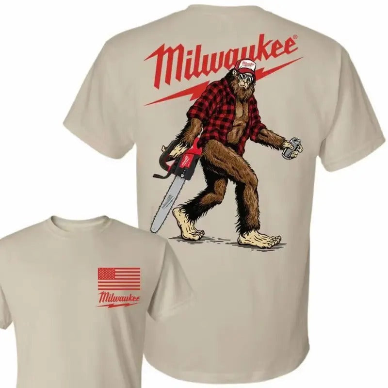 Milwaukee Bigfoot Double-sided T-Shirt For Mens - Funny Chainsaw Graphic T Shirt, Milwaukee Fan Tshirt, Men Graphic T-Shirt