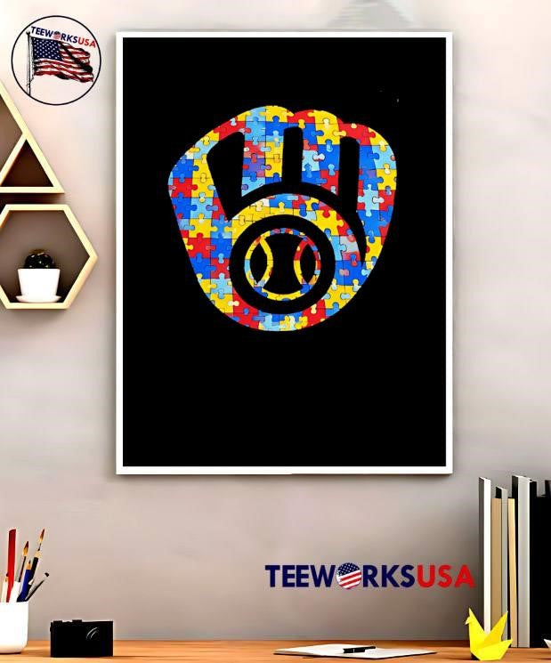 Milwaukee Brewers Puzzle Pattern Logo Men’s T-Shirt
