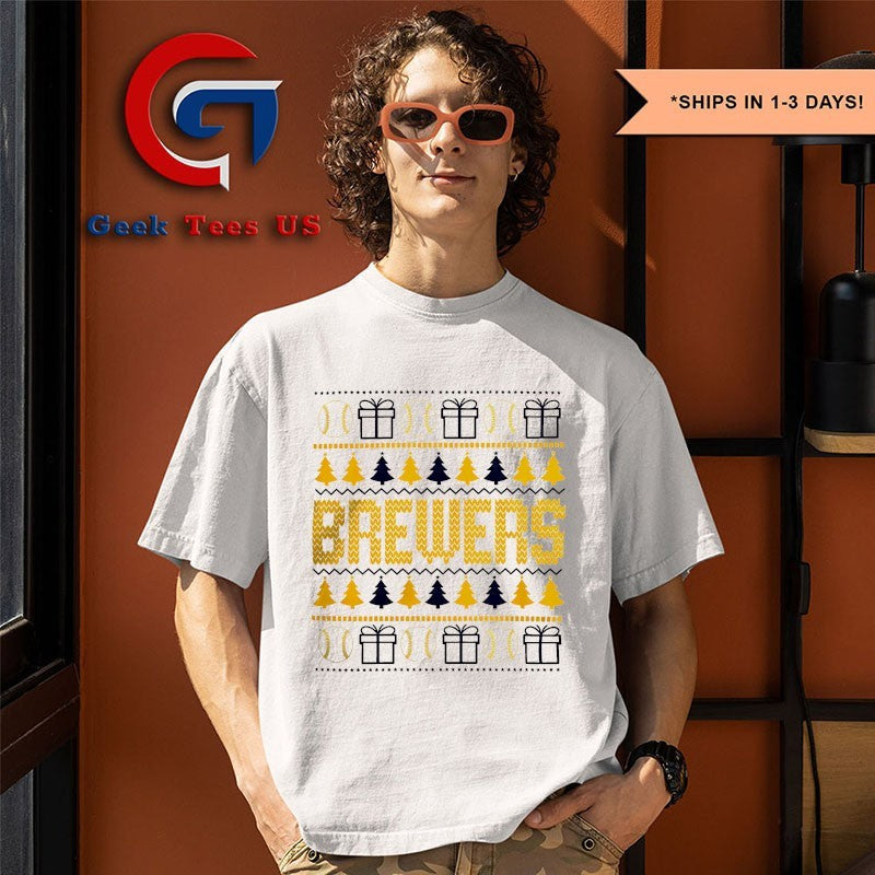 Milwaukee Brewers baseball trees presents ugly Christmas 2025 shirt
