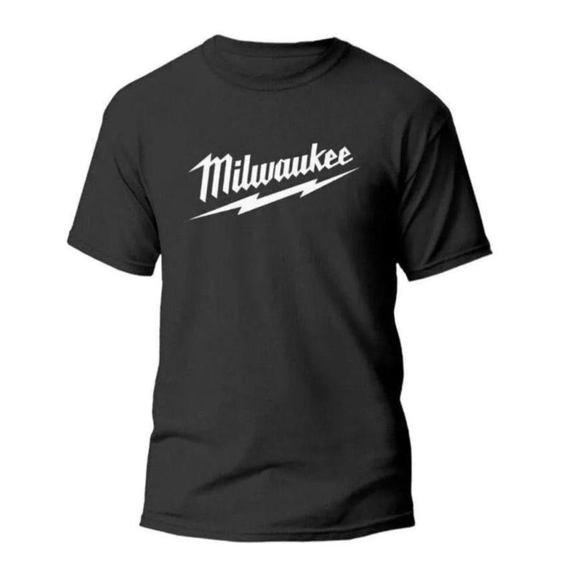 Milwaukee Logo T-Shirt For Men In Black And White Available In Sizes S To 5XL With Short Sleeve Comfort Design Hoodie,...