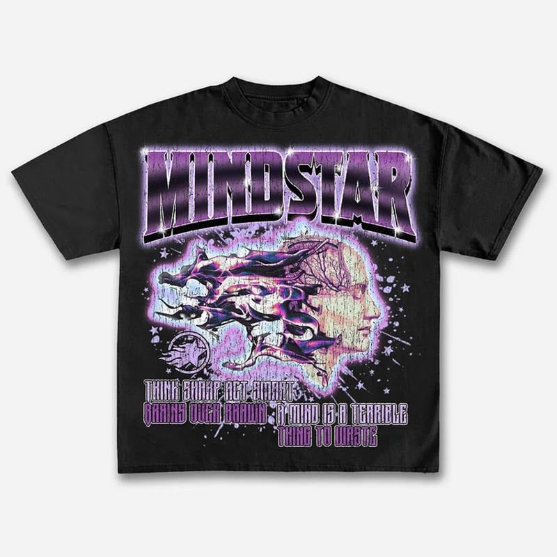 Mindstar-Burning Thinking Classic Printed Cotton T-Shirt Casual Oversized Y2k Streetwear Top Graphic Tee for Men Women...