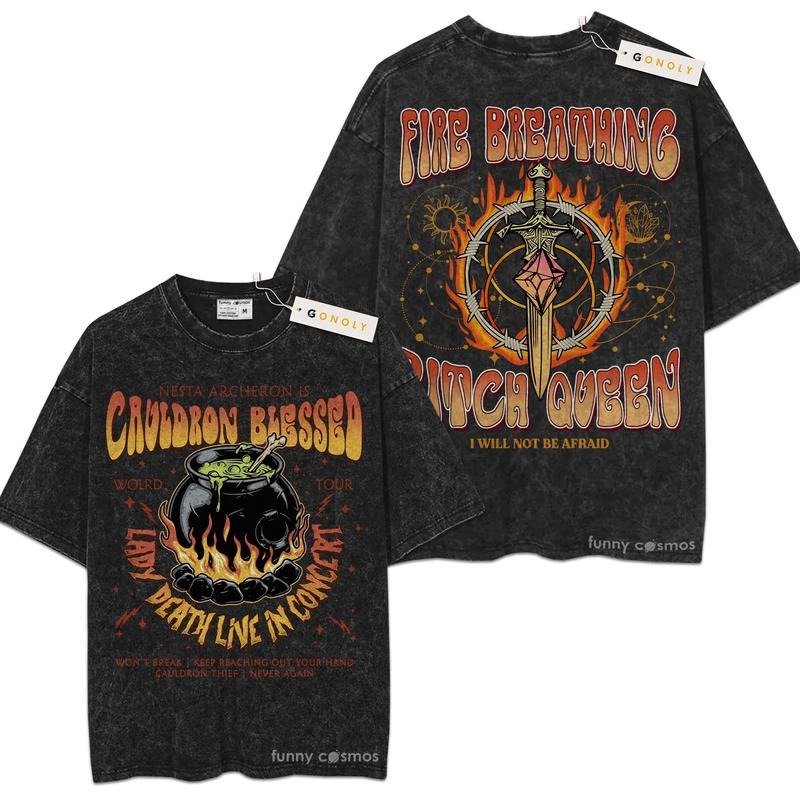[ Mineral Wash ] Acotar Nesta Archeron Cauldron Blessed Lady Death Band For Fans Lover Book, Bookish, Graphic Washed Style Shirt