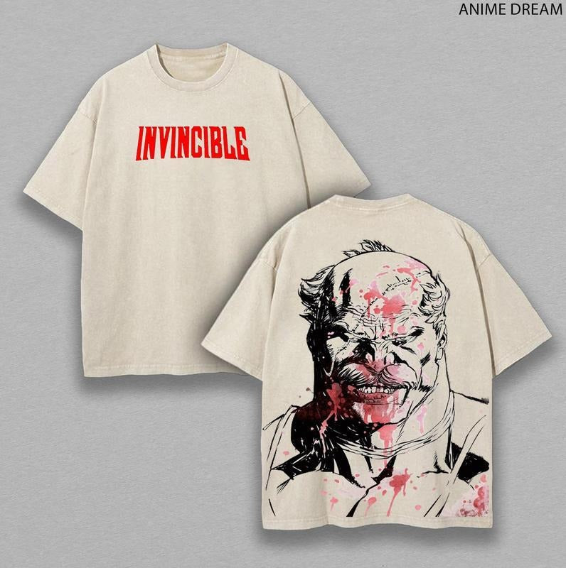 [ Mineral Wash ] Conquest Invincible Anime Double Printed Vintage Washed Tee Unisex Oversize Heavyweight Cotton TShirt...