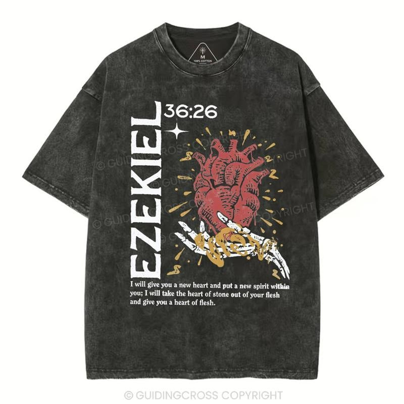 [ Mineral Wash ] Ezekiel Christian 36:26 Washed TShirt Jesus Graphic Washed Style Shirt Hoodie, Sweatshirt | HypeDripTees.com