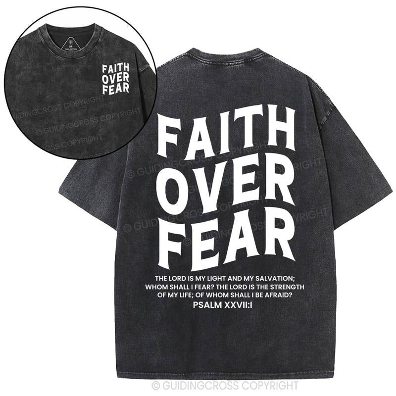 [ Mineral Wash ] Faith Over Fear Unisex Christian Washed TShirt Jesus Graphic Washed Style Shirt Hoodie, Sweatshirt