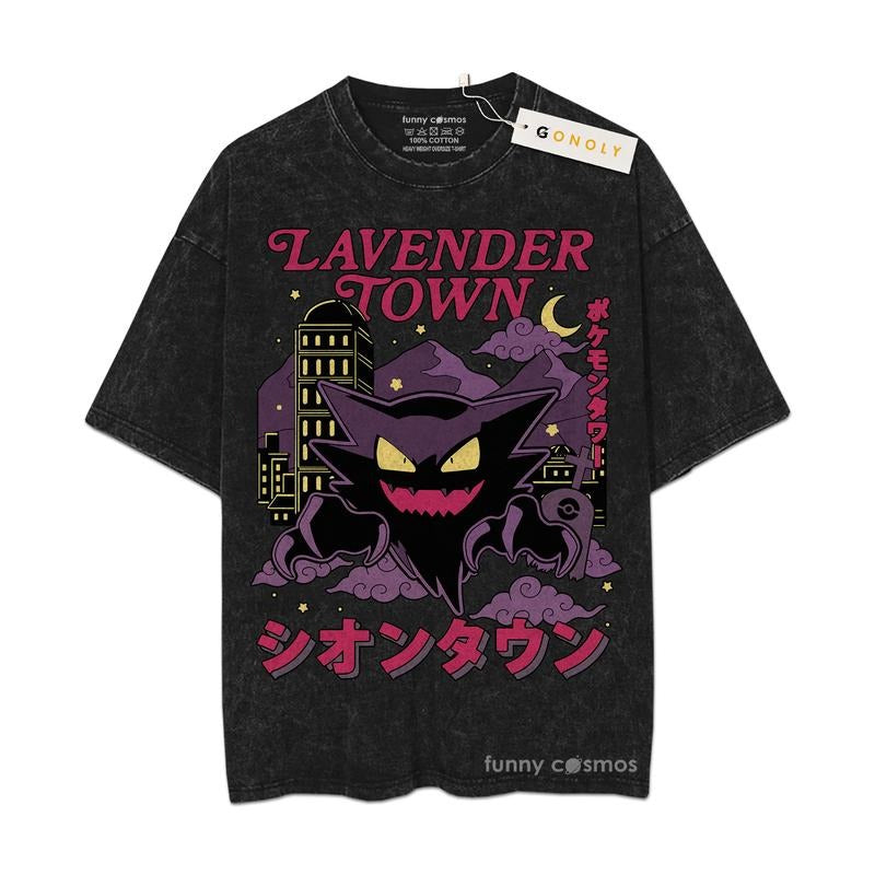 [ Mineral Wash ] Gengar Lavender Town Vintage Tee, Gengar TShirt, PKM Graphic Washed Style Shirtstyle{n002}2 Hoodie,...